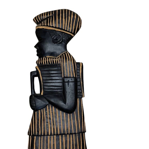 African Tribal Wood Carving Wall Art With Intricate Orange Black Design   5 1/2 - Picture 8 of 10